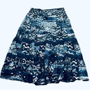 Notations Tiered Maxi Skirt, Size 1X, Navy, Black & White Batik Print